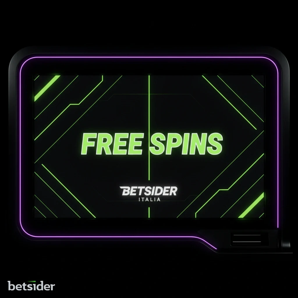Una schermata di una slot machine digitale che mostra la scritta luminosa 'FREE SPINS'.