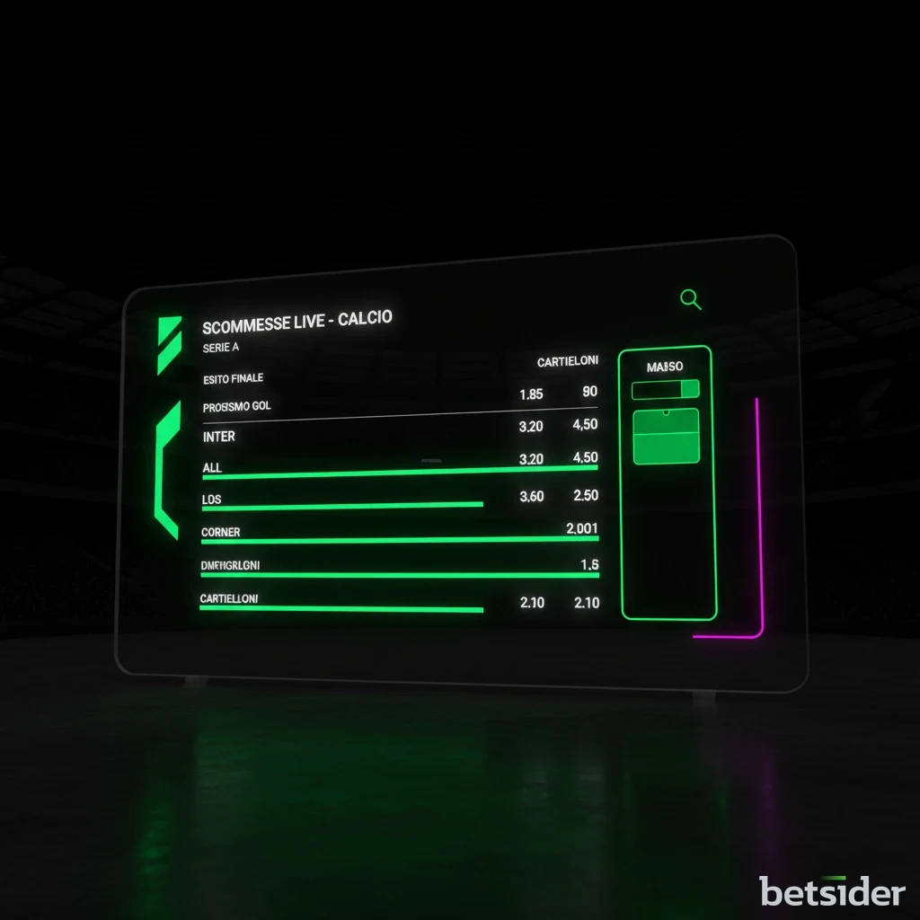 Schermata della sezione scommesse sportive di Betsider con una lista di partite di calcio.