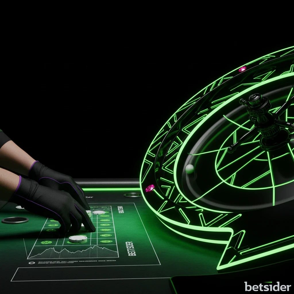 Un croupier dal vivo lancia la pallina in una ruota della roulette in un casinò live di Betsider.