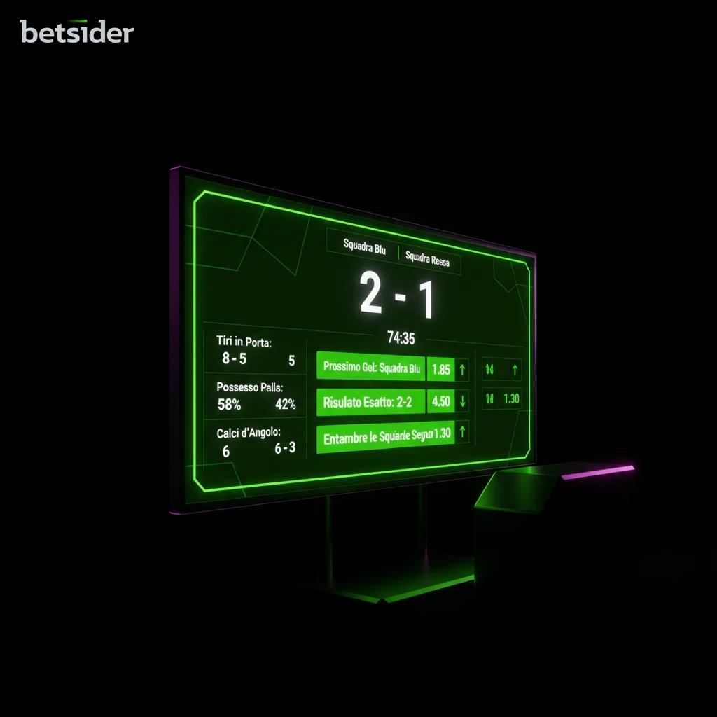 Schermata dell'interfaccia di scommesse live di Betsider per una partita di calcio di Serie A, che mostra le quote in continuo aggiornamento.