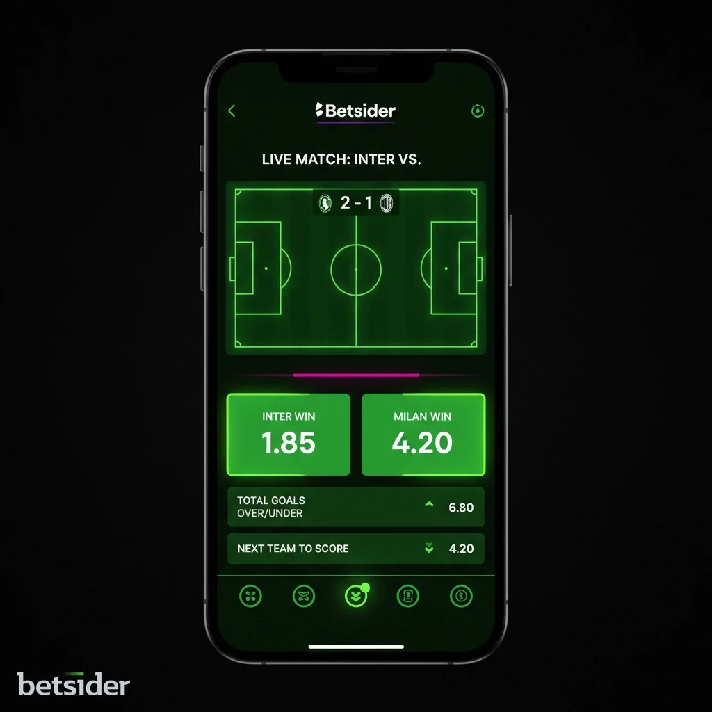 Schermata di una scommessa live su una partita di calcio su Betsider