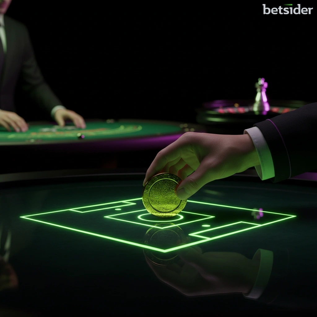 Un giocatore high roller punta una fiche dorata su un tavolo da gioco di un casinò.